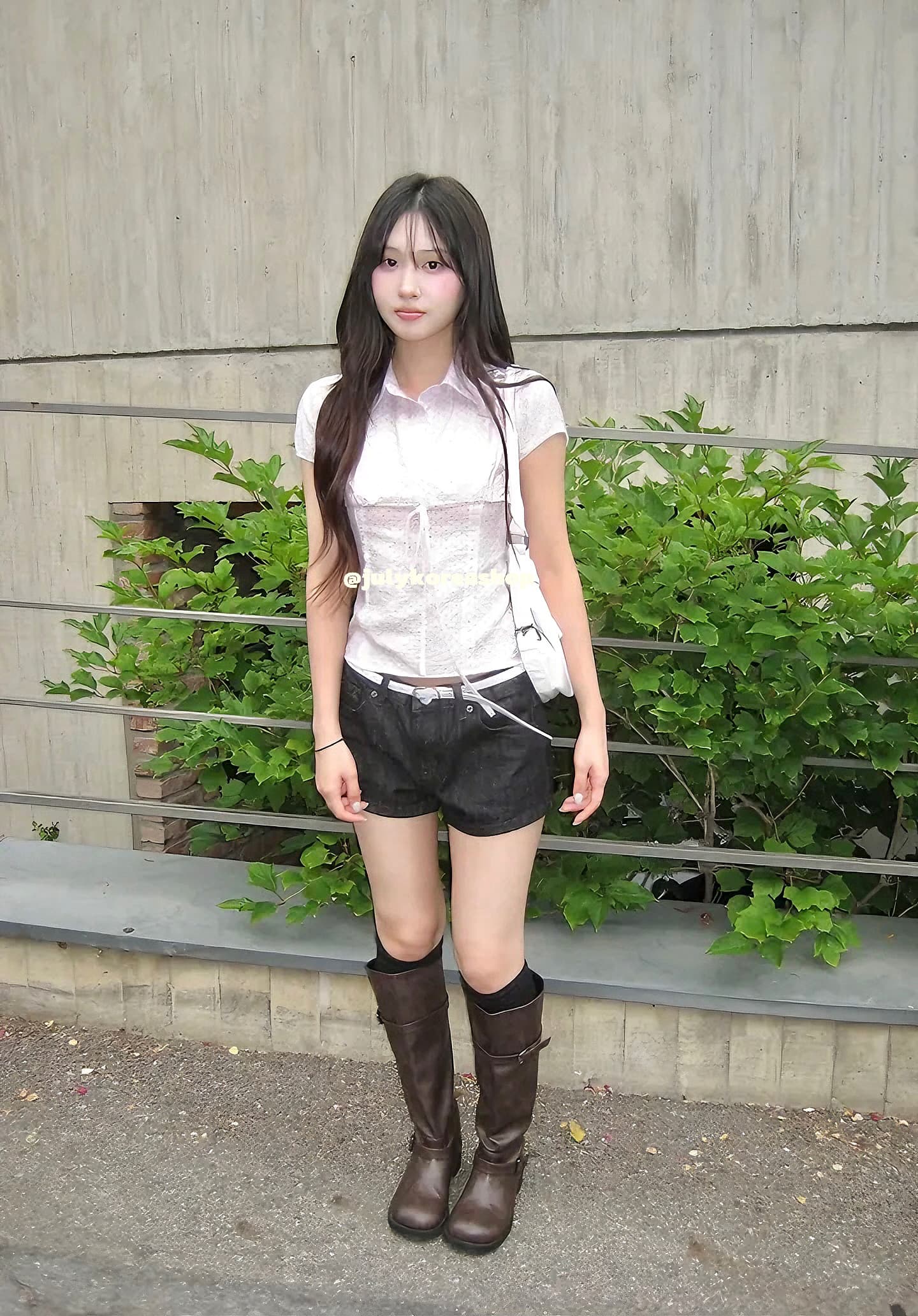 한국 작은 대중 소녀 허리 수축 다용도 일상 스트랩 슬림해 보이는 도트 무늬 반팔 셔츠 상세 이미지 12