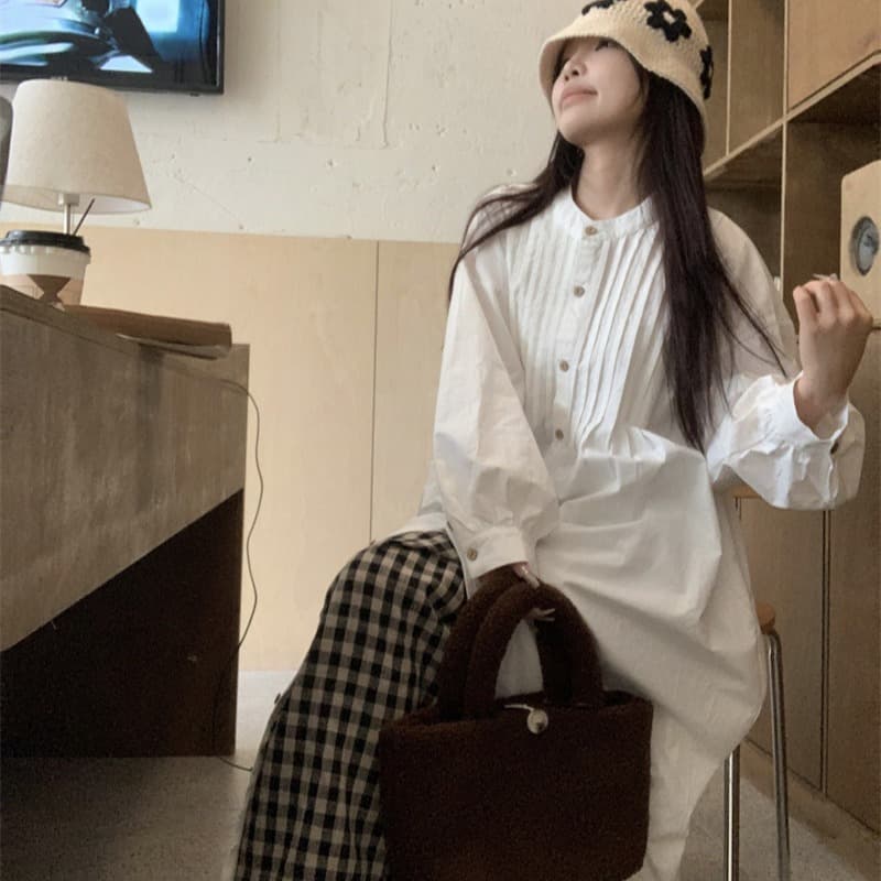 프랑스식 롱 코트 드레스 이른 가을 새로운 루즈핏 스택 착용 셔츠 루즈핏 치마 이미지 4