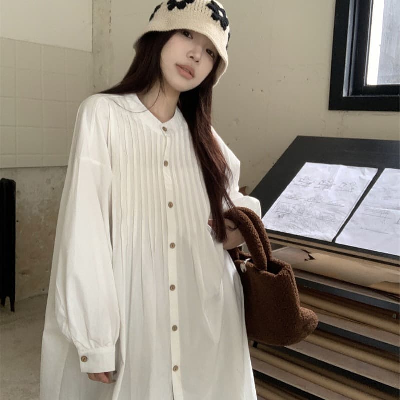 프랑스식 롱 코트 드레스 이른 가을 새로운 루즈핏 스택 착용 셔츠 루즈핏 치마 이미지 3