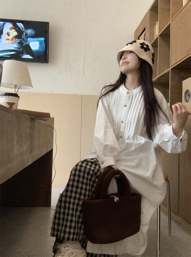 프랑스식 롱 코트 드레스 이른 가을 새로운 루즈핏 스택 착용 셔츠 루즈핏 치마 상세 이미지 3