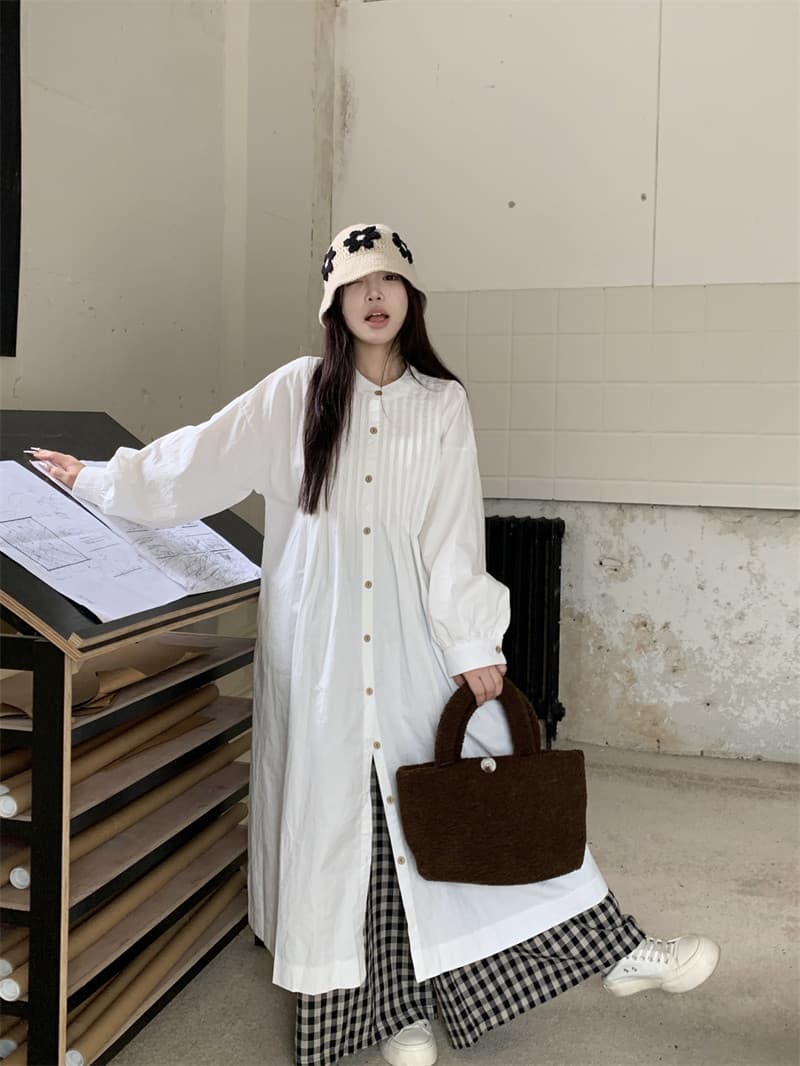 프랑스식 롱 코트 드레스 이른 가을 새로운 루즈핏 스택 착용 셔츠 루즈핏 치마 상세 이미지 6