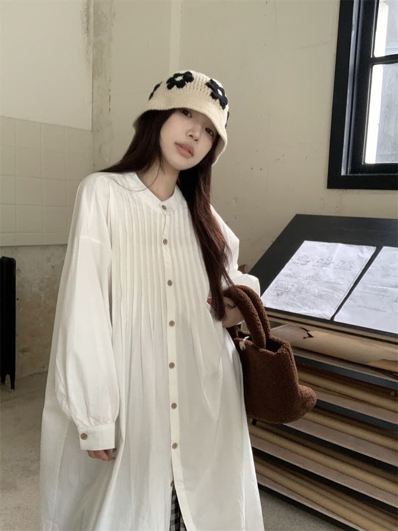 프랑스식 롱 코트 드레스 이른 가을 새로운 루즈핏 스택 착용 셔츠 루즈핏 치마 상세 이미지 14