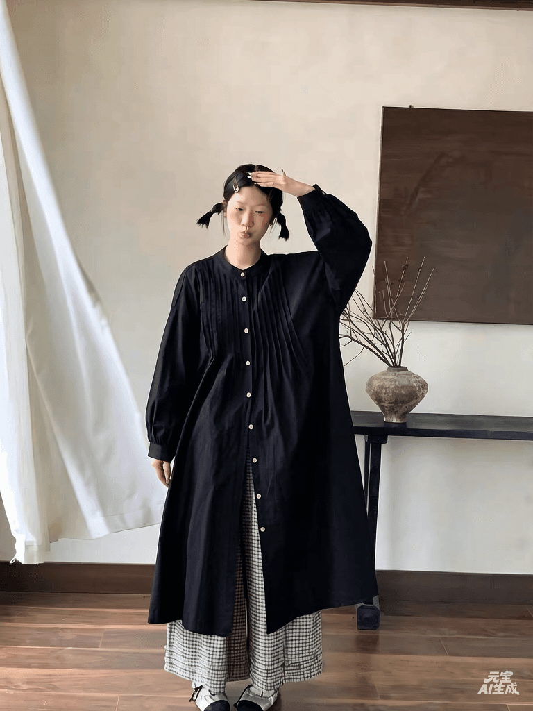 프랑스식 롱 코트 드레스 이른 가을 새로운 루즈핏 스택 착용 셔츠 루즈핏 치마 상세 이미지 16