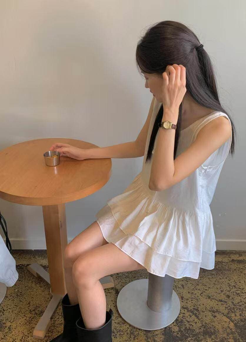 한국 이중층 프릴 화이트 캐미솔 여름 새로운 달콤함 연령 감소 스택 착용 외부 잡아라. 의류 상세 이미지 5