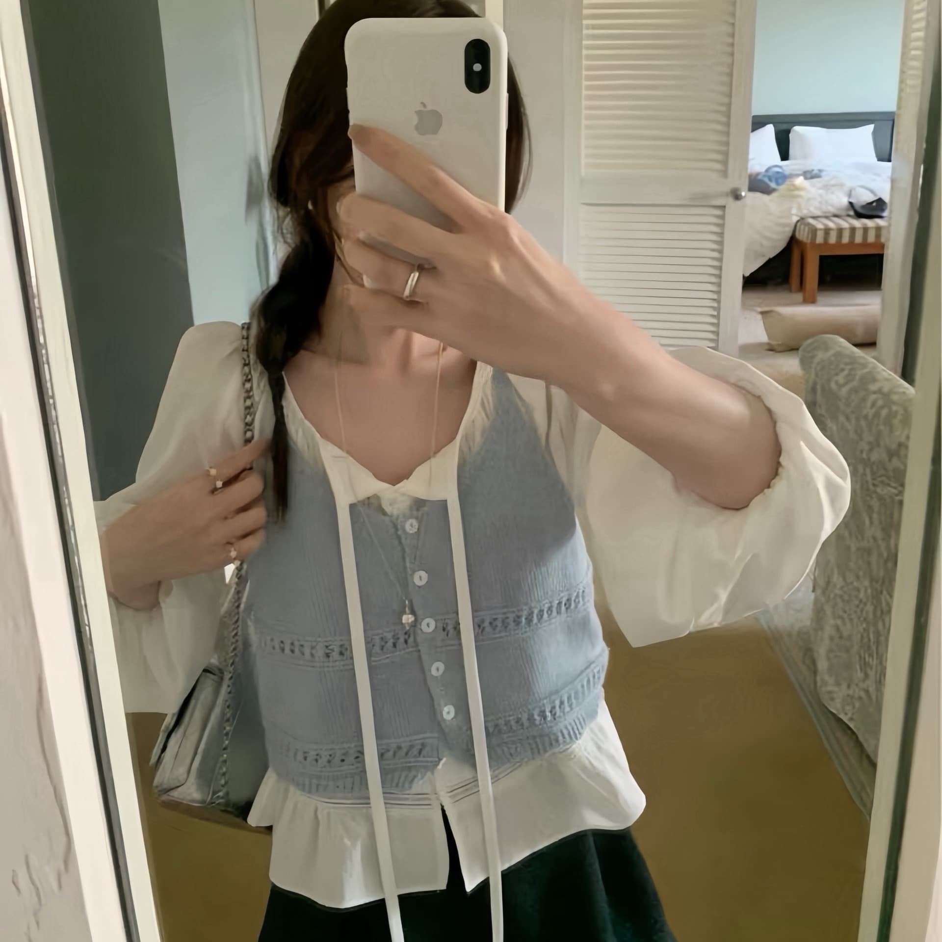 한 부서 연령 감소 얇은 스타일 니트 슬립 오픈 가디건 여성 짧은 이른 가을 스택 착용 홀로우 아웃 작은 베스트 조끼 맨위 이미지 2