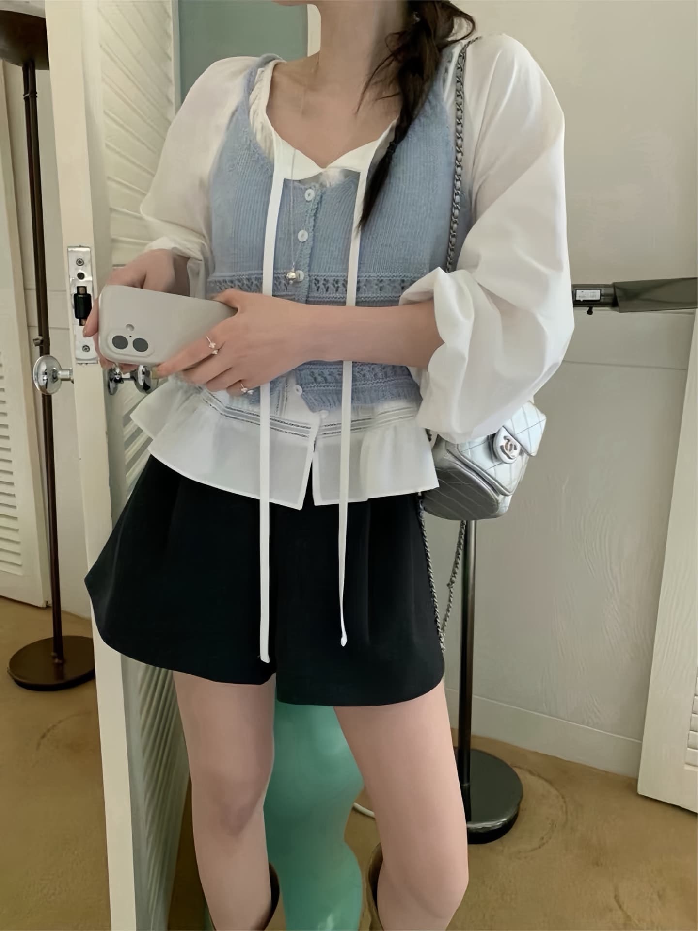 한 부서 연령 감소 얇은 스타일 니트 슬립 오픈 가디건 여성 짧은 이른 가을 스택 착용 홀로우 아웃 작은 베스트 조끼 맨위 상세 이미지 4