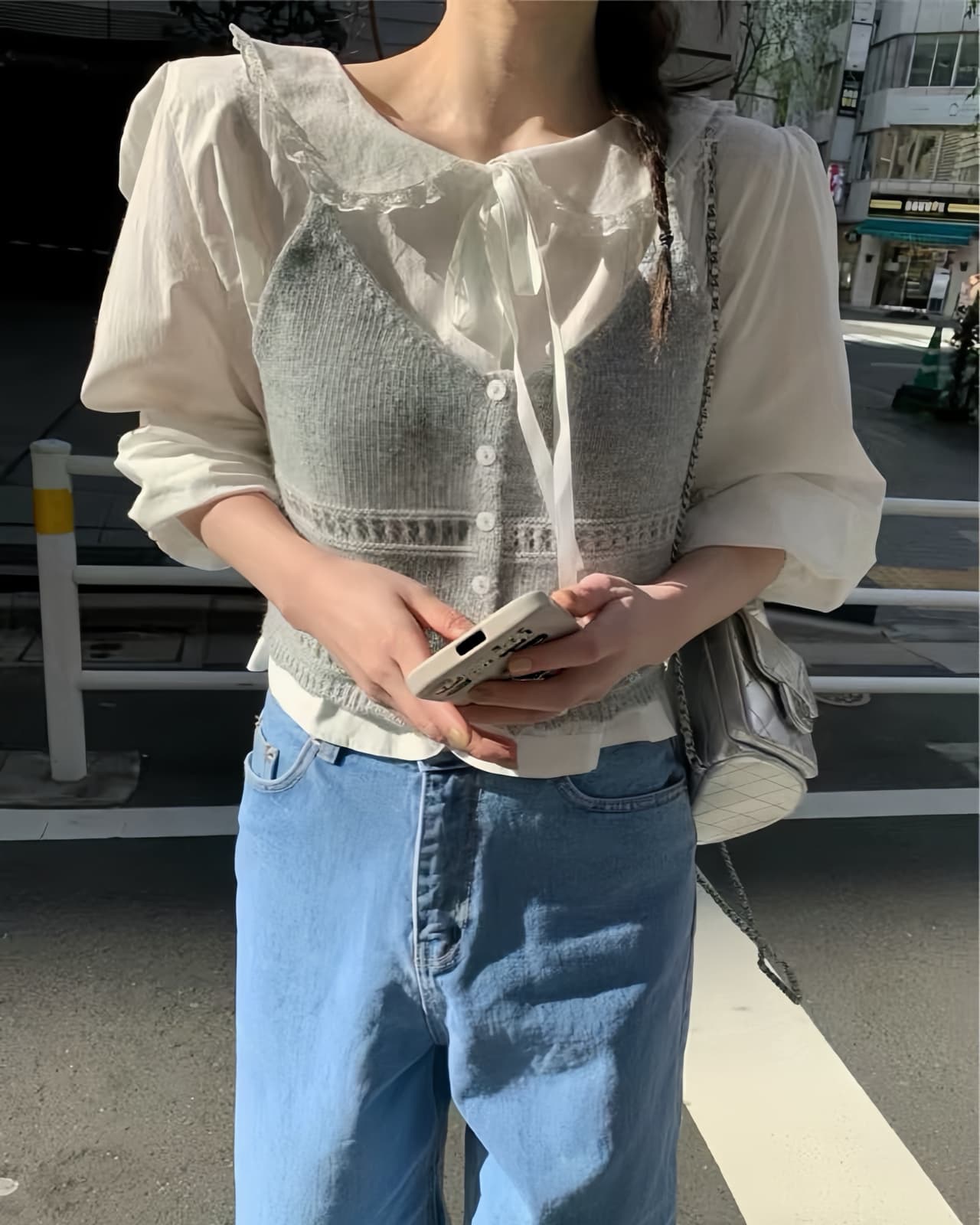 한 부서 연령 감소 얇은 스타일 니트 슬립 오픈 가디건 여성 짧은 이른 가을 스택 착용 홀로우 아웃 작은 베스트 조끼 맨위 상세 이미지 7