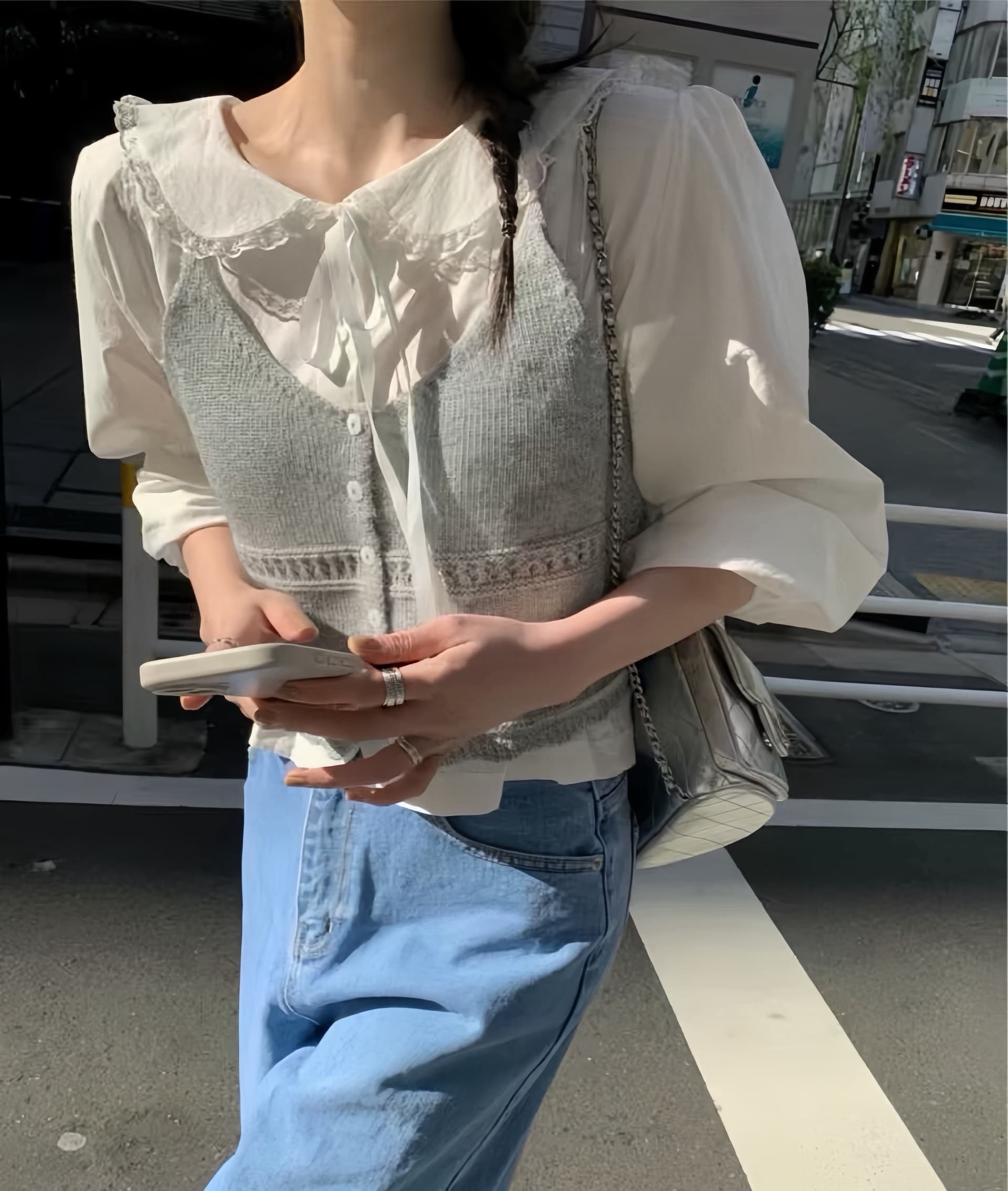 한 부서 연령 감소 얇은 스타일 니트 슬립 오픈 가디건 여성 짧은 이른 가을 스택 착용 홀로우 아웃 작은 베스트 조끼 맨위 상세 이미지 8