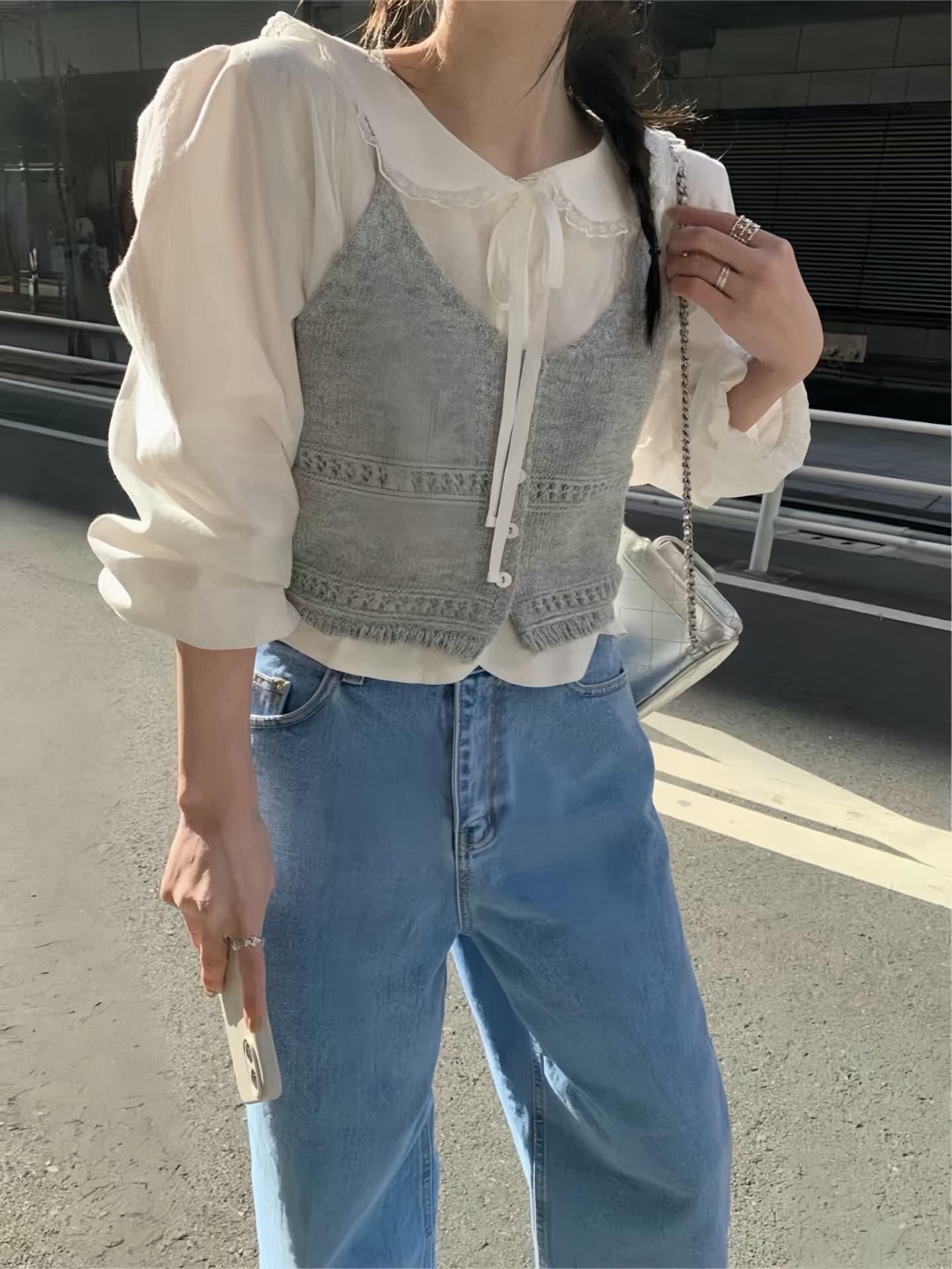 한 부서 연령 감소 얇은 스타일 니트 슬립 오픈 가디건 여성 짧은 이른 가을 스택 착용 홀로우 아웃 작은 베스트 조끼 맨위 상세 이미지 10