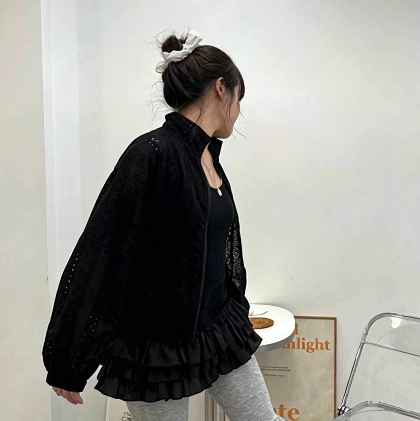 26 가을 새로운 한국 스타일 패션 자수 지퍼 스탠드 칼라 얇은 코트 재킷 상세 이미지 6