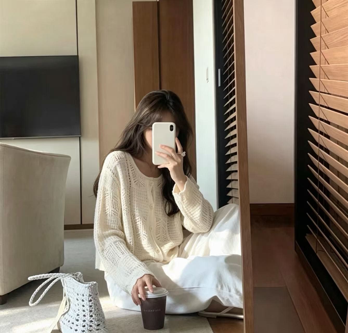 프랑스식 고유 한 자수 홀로우 아웃 라운드 넥 니트 오픈 가디건 여성 봄 여름 미니멀리즘 디자인 센스 얇은 스타일 긴팔 블라우스 맨위 상세 이미지 12