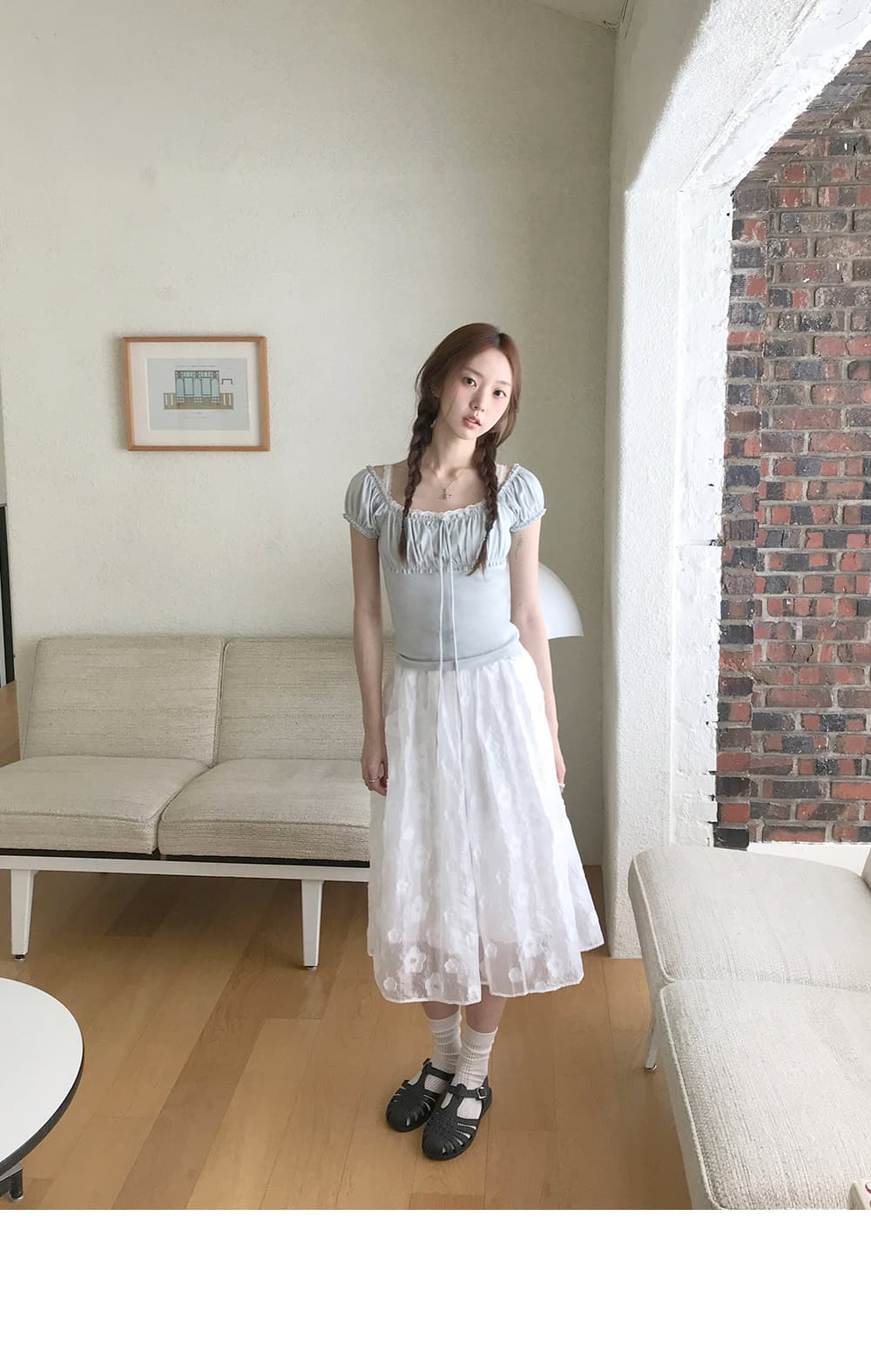 한 부서 거품 소매 레이스 레이스 반팔 티셔츠 여성 여름 몸매 가꾸기 슬림해 보이는 달콤함 품격 연령 감소 쇼트 스타일 맨위 상세 이미지 4