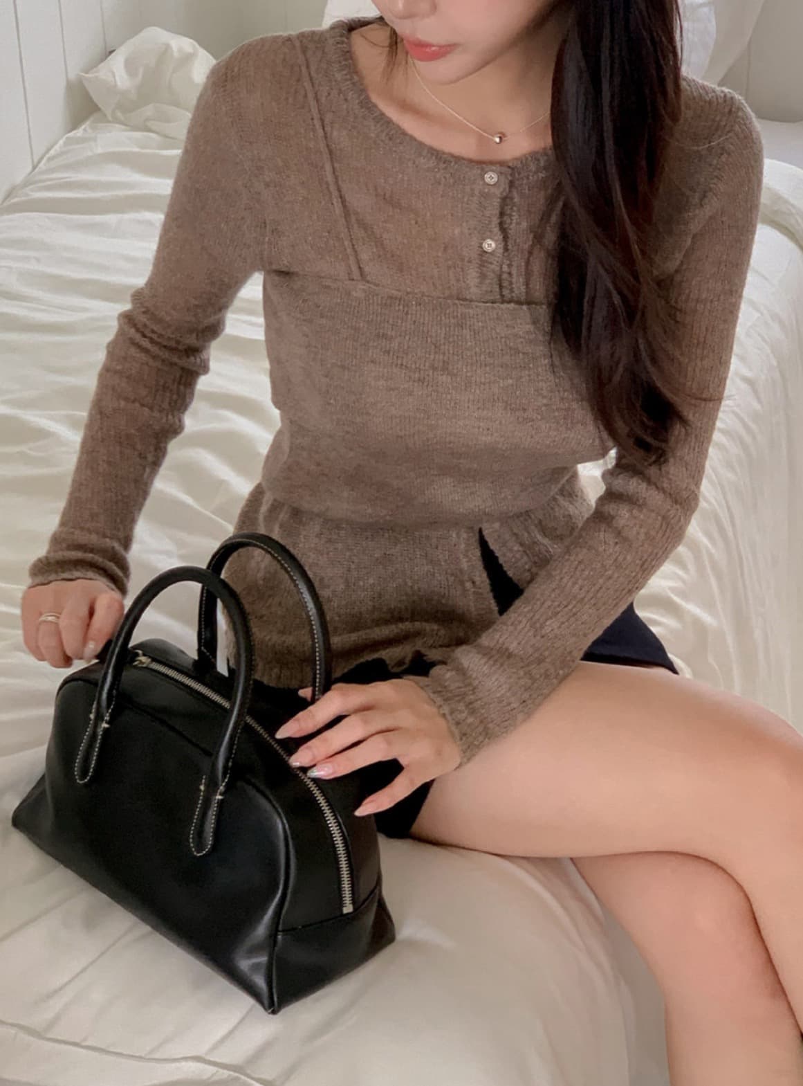 한국 chic 가을 의상 라운드 넥 단추 순수한 욕망 니트 스웨터 슬립 외부 가져 가라. 스택 착용 디자인 센스 투피스 슈트 여성 상세 이미지 7