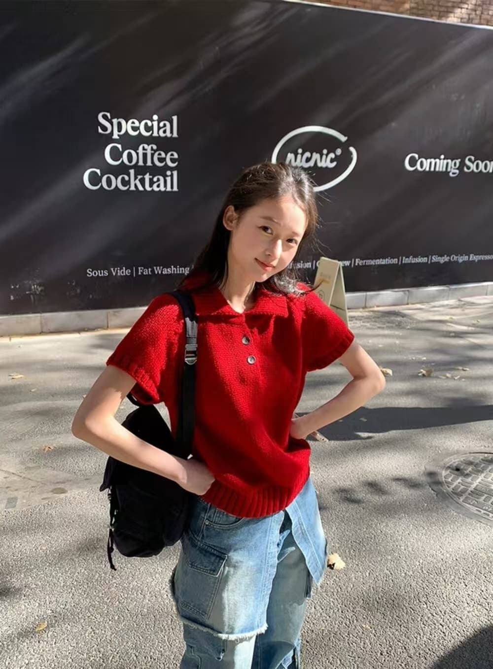 한 부서 이른 가을 베이비 칼라 두꺼운 바늘 반팔 스웨터 여자 품격 작은 폴로 칼라 두꺼운 스타일 니트 스웨터 상세 이미지 12