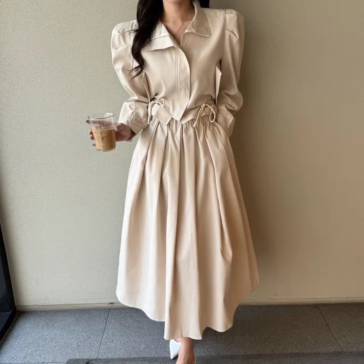 한국 chic 가을 다용도 품격 루즈핏 펌프 로프 쇼트 스타일 긴팔 재킷 프릴 한 마디 반신 치마 세트 상세 이미지 8