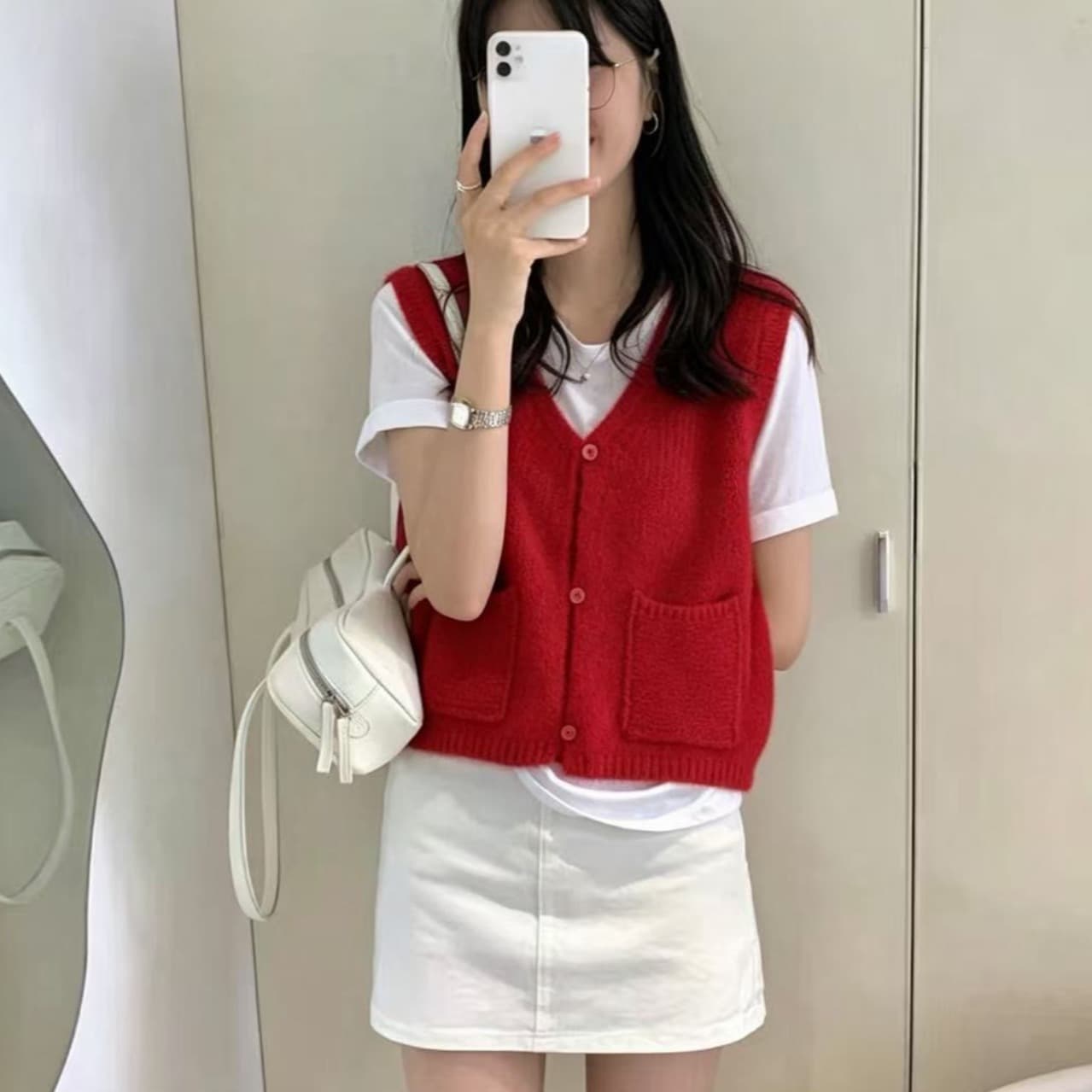 한국 ins 바람 다용도 레트로 미니멀리즘 스웨터 조끼 오픈 가디건 이미지 3