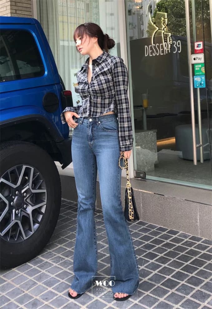 한국 동대문 26 가을 새로운 주름 디스플레이 몸 체크무늬 폴로 칼라 쇼트 스타일 긴팔 쇼트 스타일 셔츠 상세 이미지 6