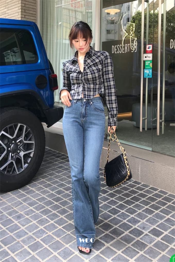 한국 동대문 26 가을 새로운 주름 디스플레이 몸 체크무늬 폴로 칼라 쇼트 스타일 긴팔 쇼트 스타일 셔츠 상세 이미지 7