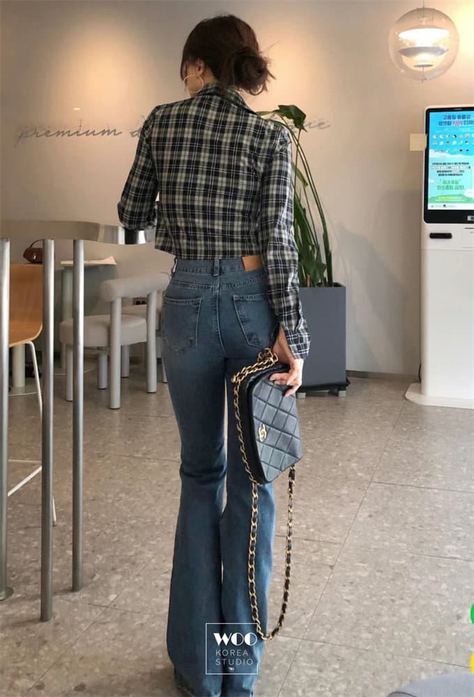 한국 동대문 26 가을 새로운 주름 디스플레이 몸 체크무늬 폴로 칼라 쇼트 스타일 긴팔 쇼트 스타일 셔츠 상세 이미지 8