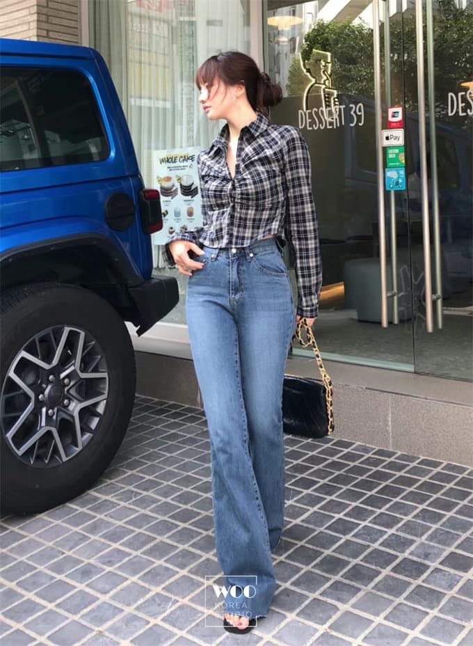 한국 동대문 26 가을 새로운 주름 디스플레이 몸 체크무늬 폴로 칼라 쇼트 스타일 긴팔 쇼트 스타일 셔츠 상세 이미지 9