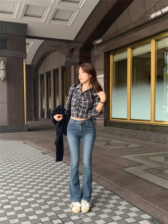 한국 동대문 26 가을 새로운 주름 디스플레이 몸 체크무늬 폴로 칼라 쇼트 스타일 긴팔 쇼트 스타일 셔츠 상세 이미지 27