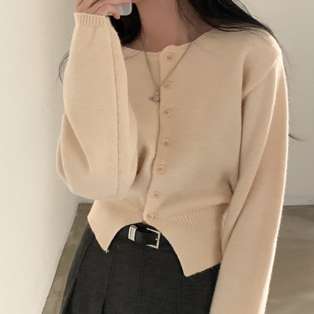 한 스타일 미니멀리즘 우아함 스웨터 오픈 가디건 짧은 외투 봄 가을 이미지 2