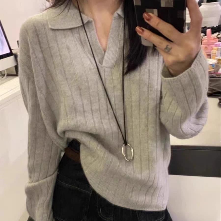 프랑스식 POLO 칼라 스웨터 가을 겨울 새로운 루즈핏 스웨터 레트로 폴로 칼라 니트 긴 소매 맨위 만나는 니트 스웨터