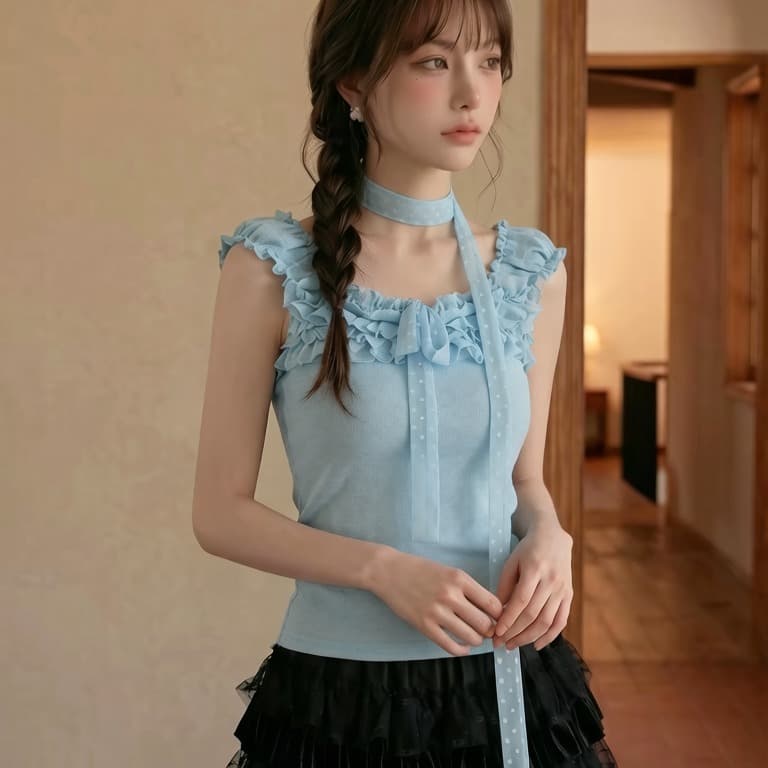 순수한 욕망 바람 디자인 센스 화이트 품격 레이스업 연령 감소 반팔 티셔츠 여성 여름 몸매 가꾸기 슬림해 보이는 다용도 맨위 이미지 4