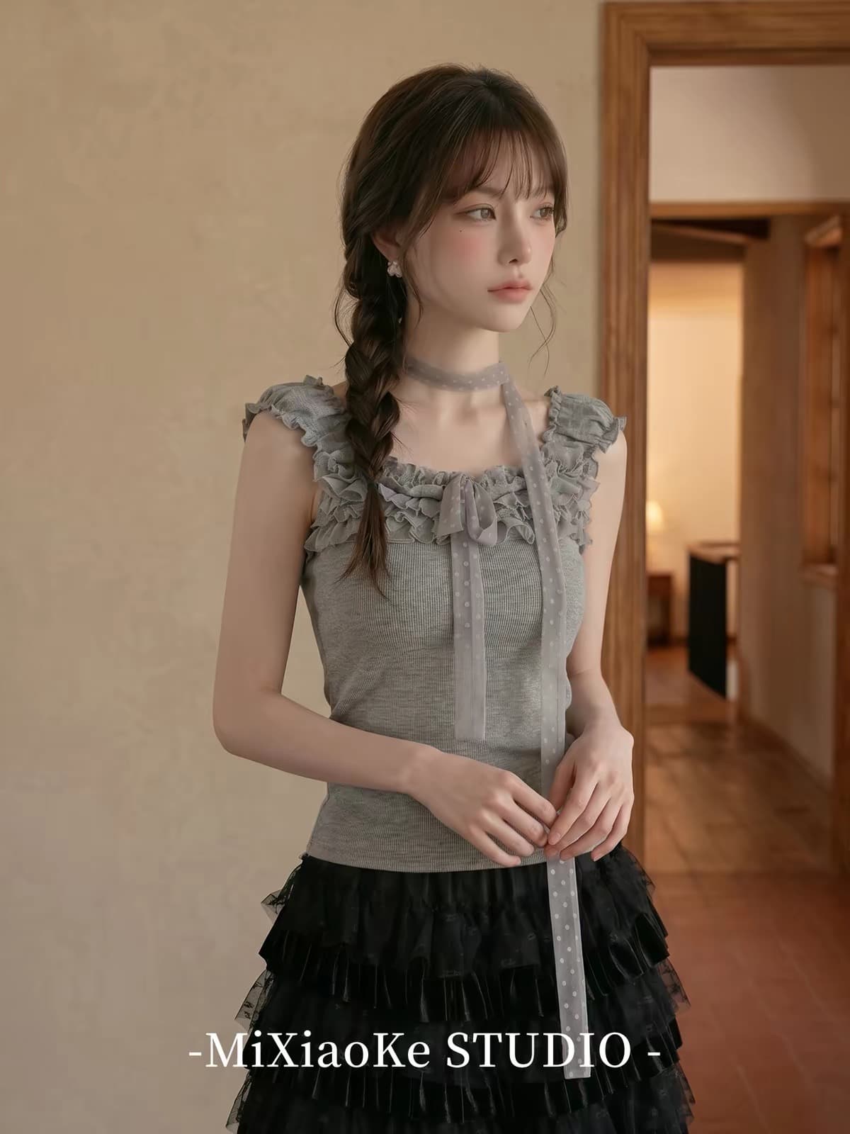 순수한 욕망 바람 디자인 센스 화이트 품격 레이스업 연령 감소 반팔 티셔츠 여성 여름 몸매 가꾸기 슬림해 보이는 다용도 맨위 상세 이미지 5