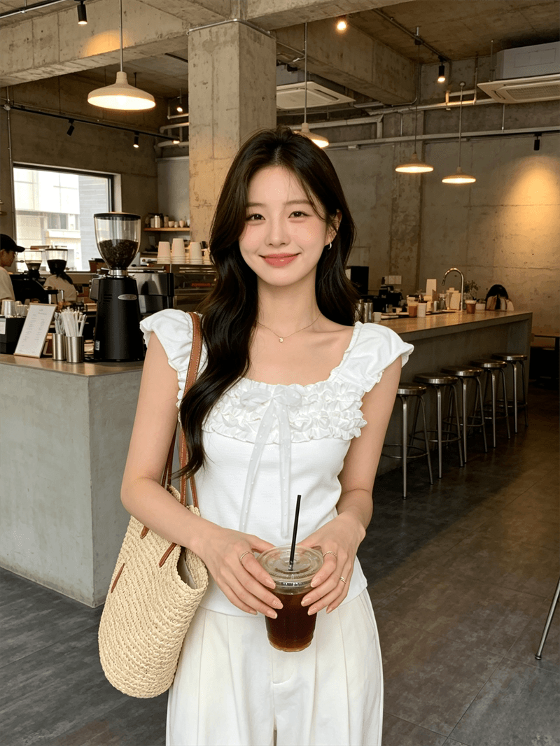 순수한 욕망 바람 디자인 센스 화이트 품격 레이스업 연령 감소 반팔 티셔츠 여성 여름 몸매 가꾸기 슬림해 보이는 다용도 맨위 상세 이미지 15