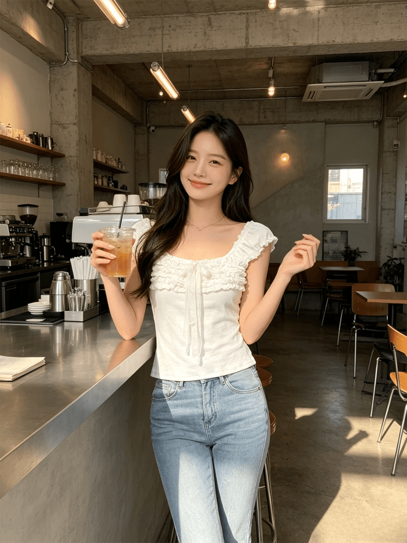순수한 욕망 바람 디자인 센스 화이트 품격 레이스업 연령 감소 반팔 티셔츠 여성 여름 몸매 가꾸기 슬림해 보이는 다용도 맨위 상세 이미지 9