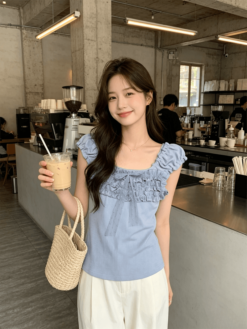 순수한 욕망 바람 디자인 센스 화이트 품격 레이스업 연령 감소 반팔 티셔츠 여성 여름 몸매 가꾸기 슬림해 보이는 다용도 맨위 상세 이미지 15