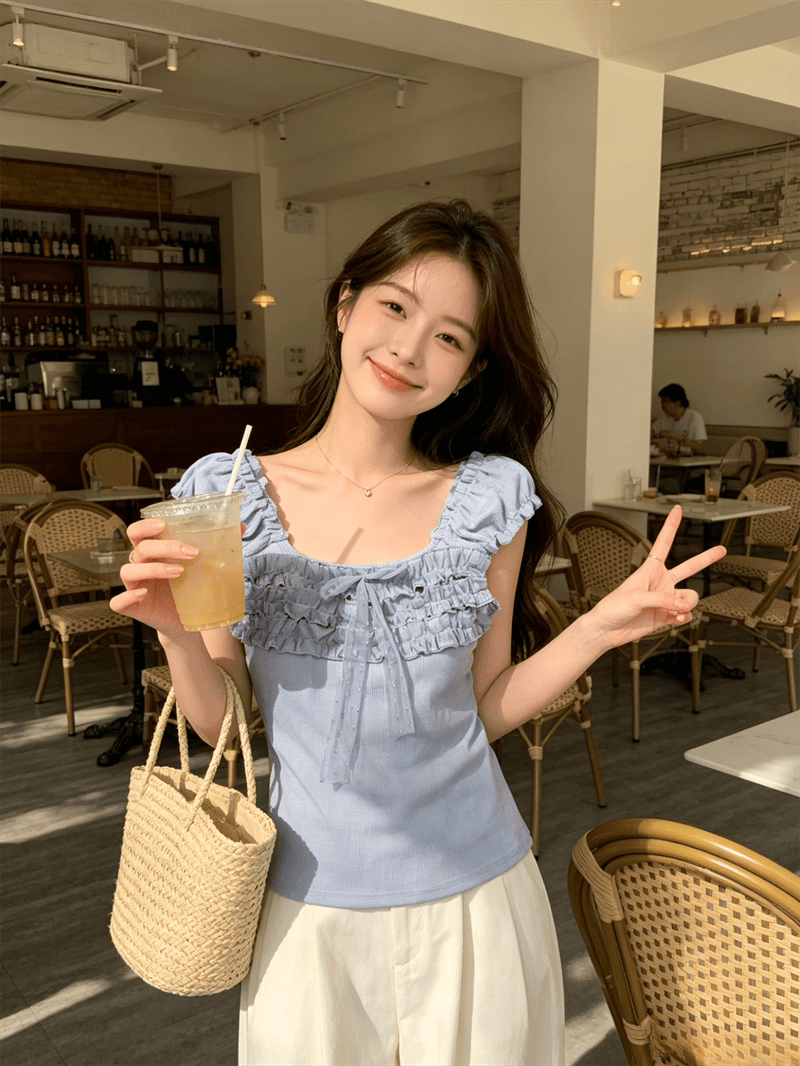 순수한 욕망 바람 디자인 센스 화이트 품격 레이스업 연령 감소 반팔 티셔츠 여성 여름 몸매 가꾸기 슬림해 보이는 다용도 맨위 상세 이미지 16