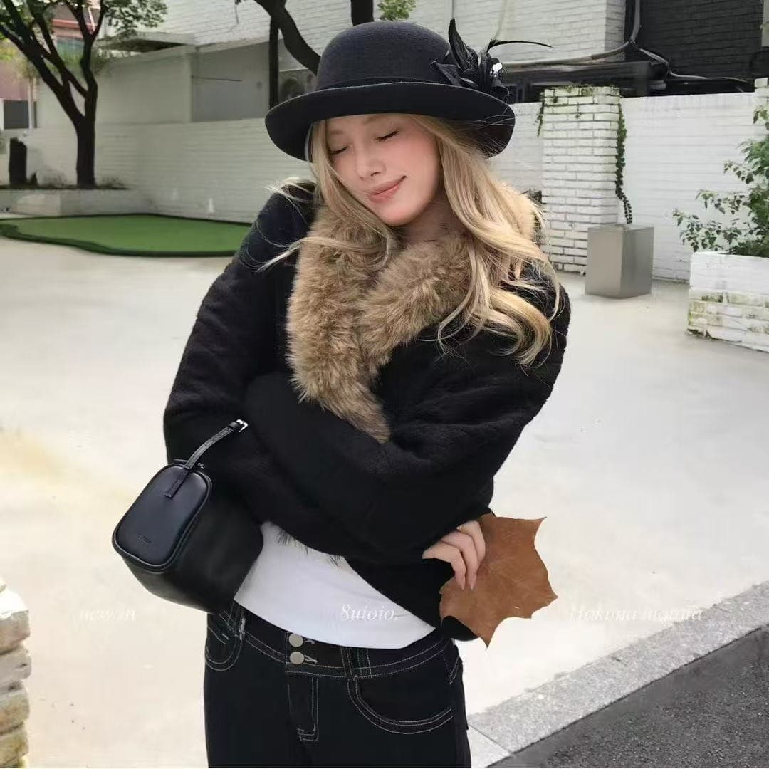 아메리칸 핫걸 모피 열기 칼라 긴팔 여성 코트 가을 고급 디자인 센스 작은 키 루즈핏 슬림해 보이는 캐주얼 맨위 이미지 4