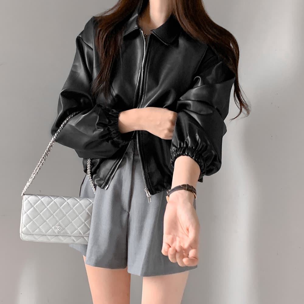 한 부서 chic 미니멀리즘 루즈핏 빅 포켓 오토바이 짧은 여성 코트 가을 다용도 연령 감소 폴로 칼라 pu 가죽 재킷 재킷 이미지 2