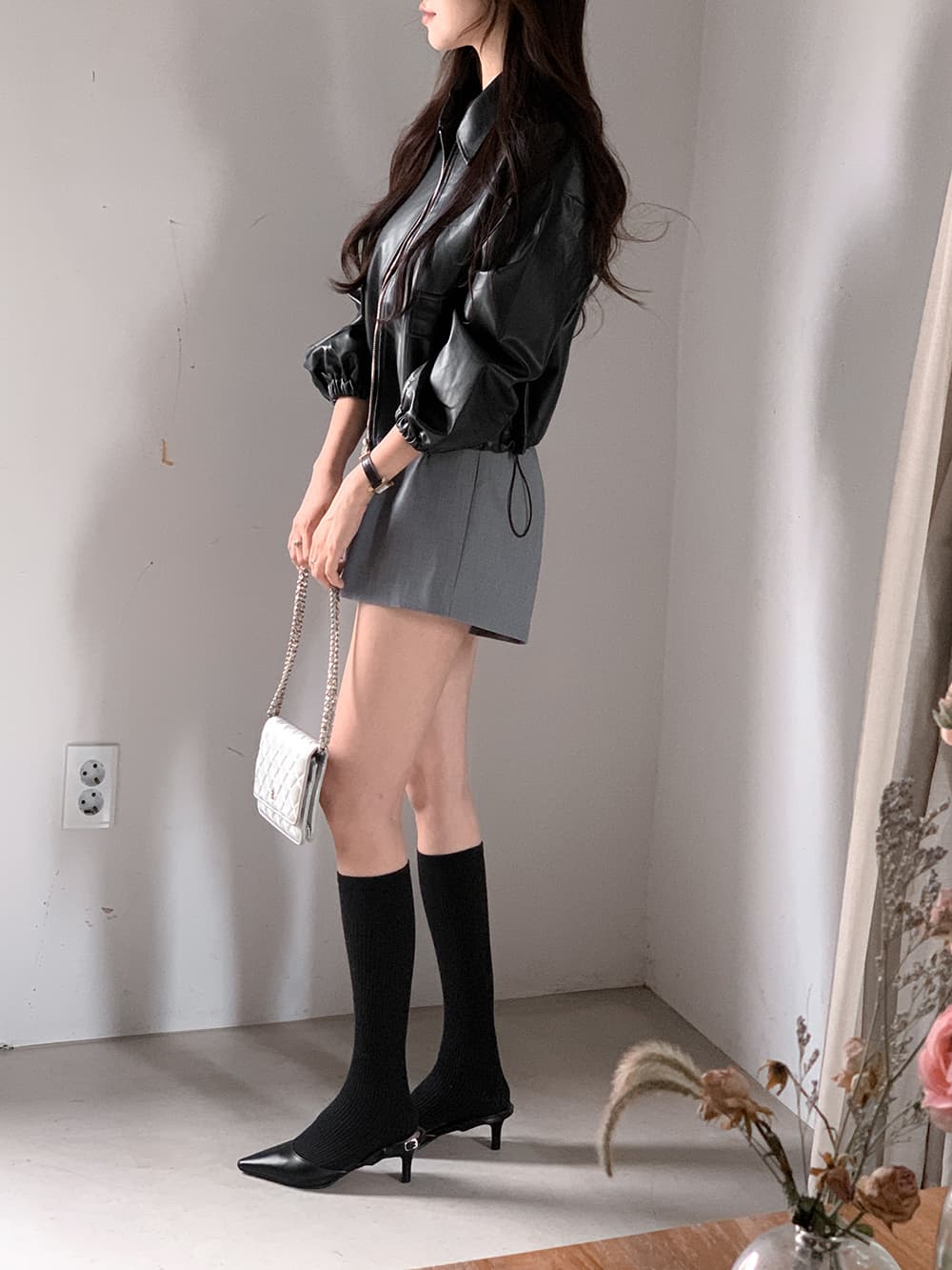한 부서 chic 미니멀리즘 루즈핏 빅 포켓 오토바이 짧은 여성 코트 가을 다용도 연령 감소 폴로 칼라 pu 가죽 재킷 재킷 상세 이미지 7