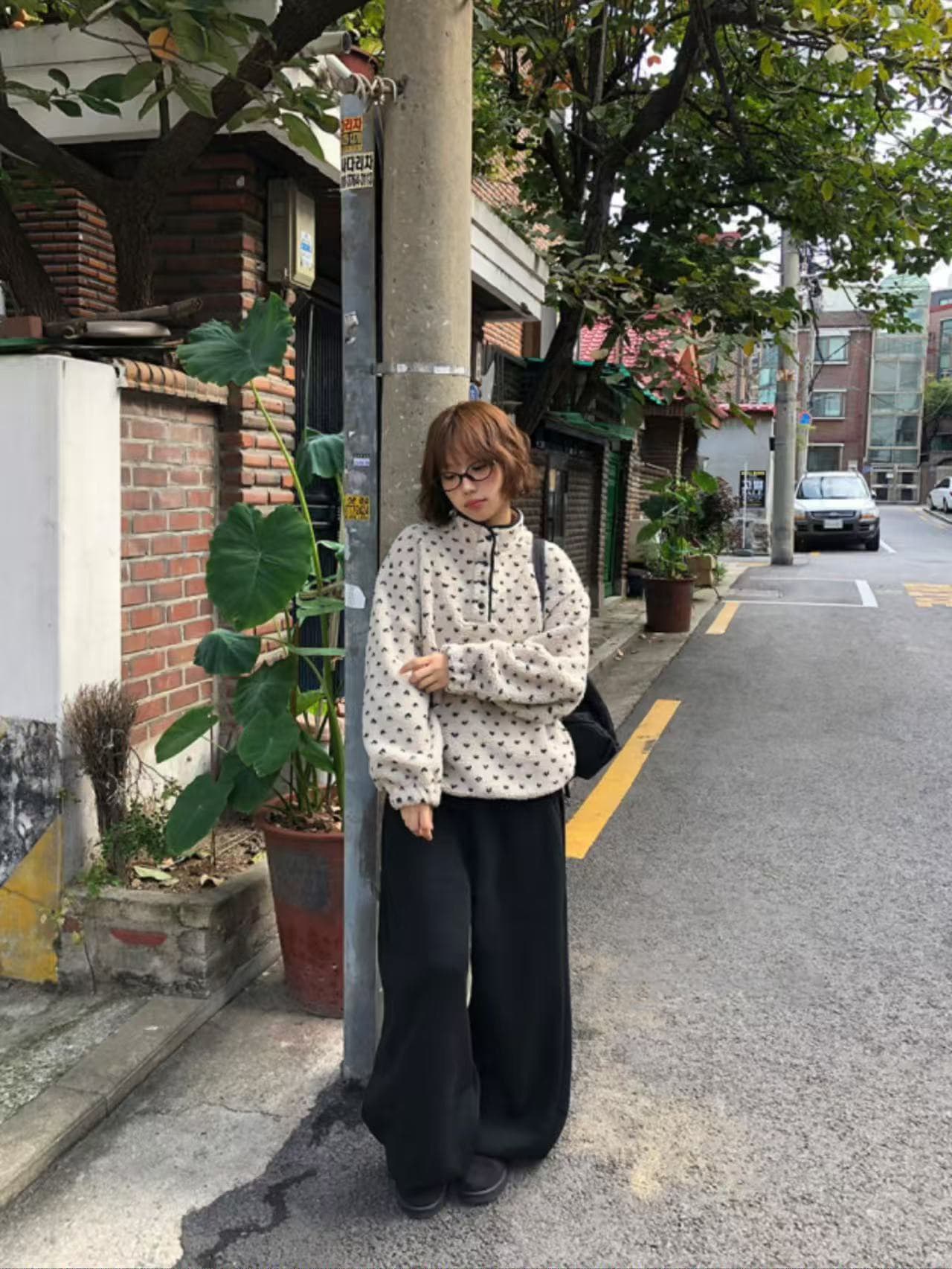 귀여운 ~ 중 이자 많이 슈퍼 따뜻한 플리스 하프 열기 털이 있는 풀오버 면 옷 한 부서 도트 무늬 후드티 상세 이미지 8