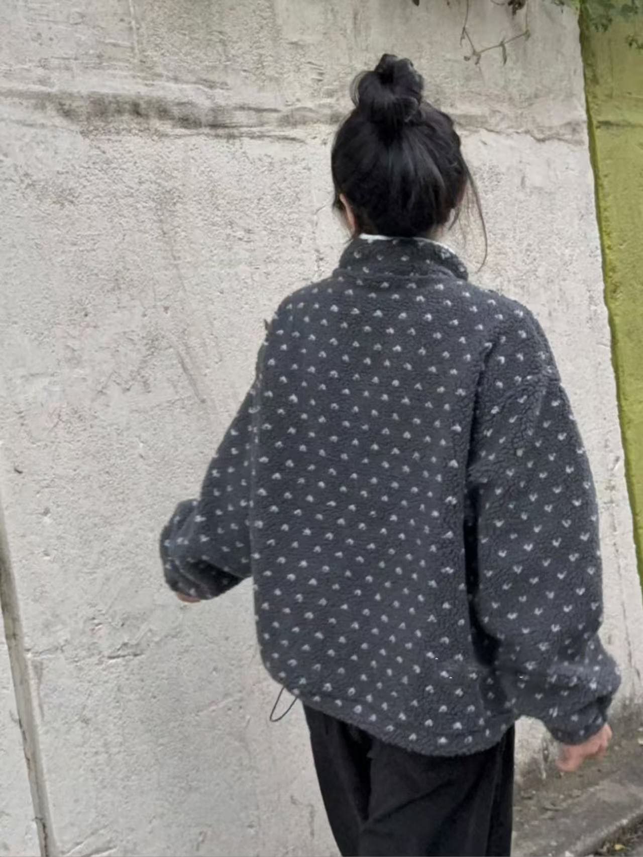귀여운 ~ 중 이자 많이 슈퍼 따뜻한 플리스 하프 열기 털이 있는 풀오버 면 옷 한 부서 도트 무늬 후드티 상세 이미지 13