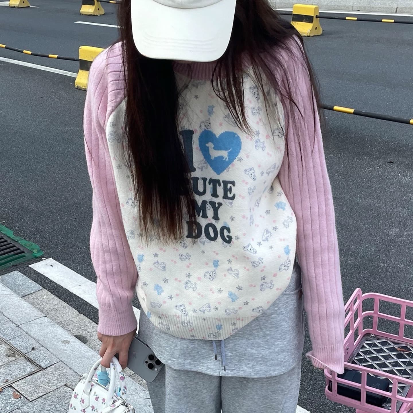 아메리칸 재미있는 프린트 패치워크 색상 긴팔 니트 스웨터 남녀 봄 가을 루즈핏 캐주얼 다용도 풀오버 털 셔츠