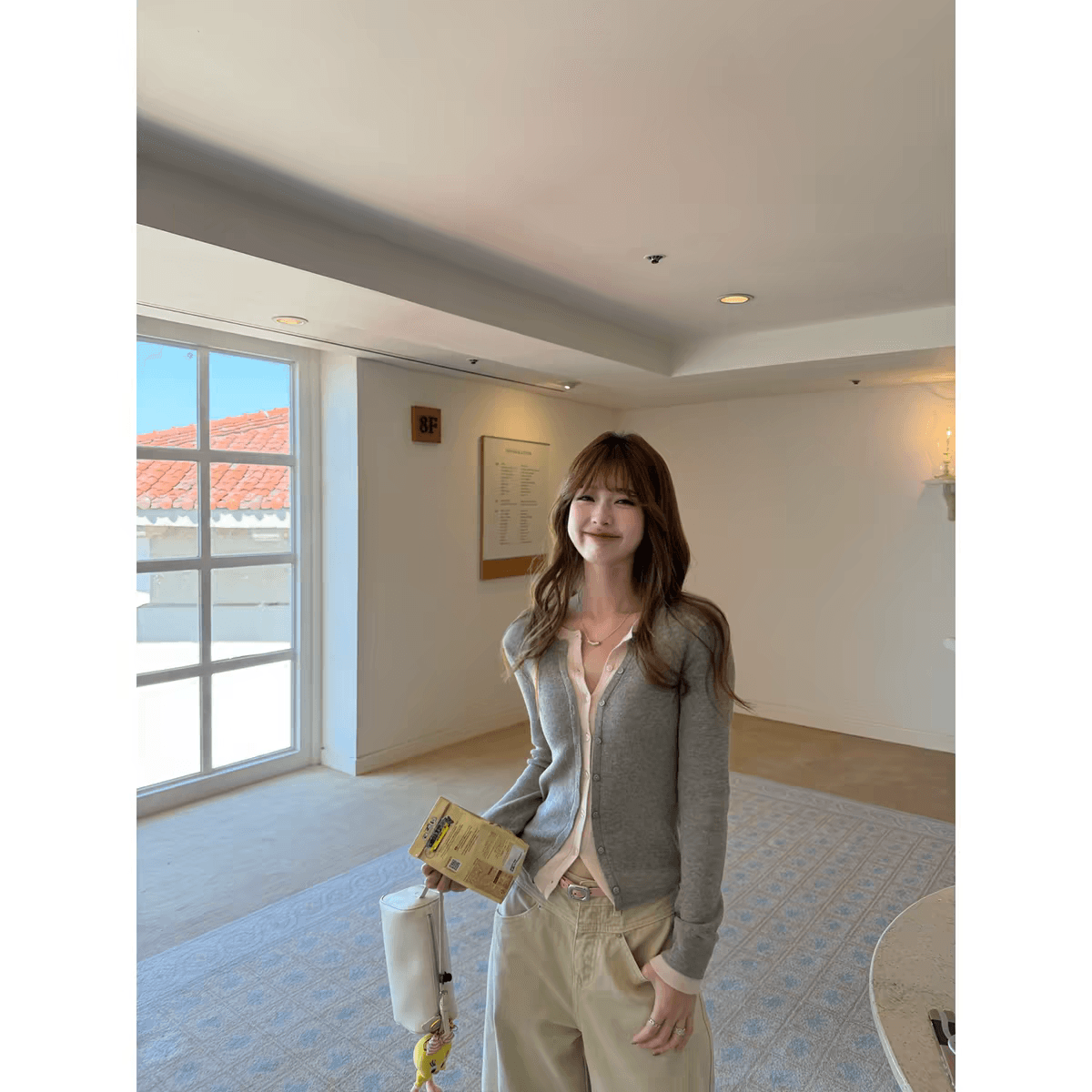 im ~까지 세련된 스택 음악 한 부서 계층의 감각 몸매 가꾸기 맨위 여성 페이크 레이어드 패치워크 색상 양모 니트 오픈 가디건 상세 이미지 6
