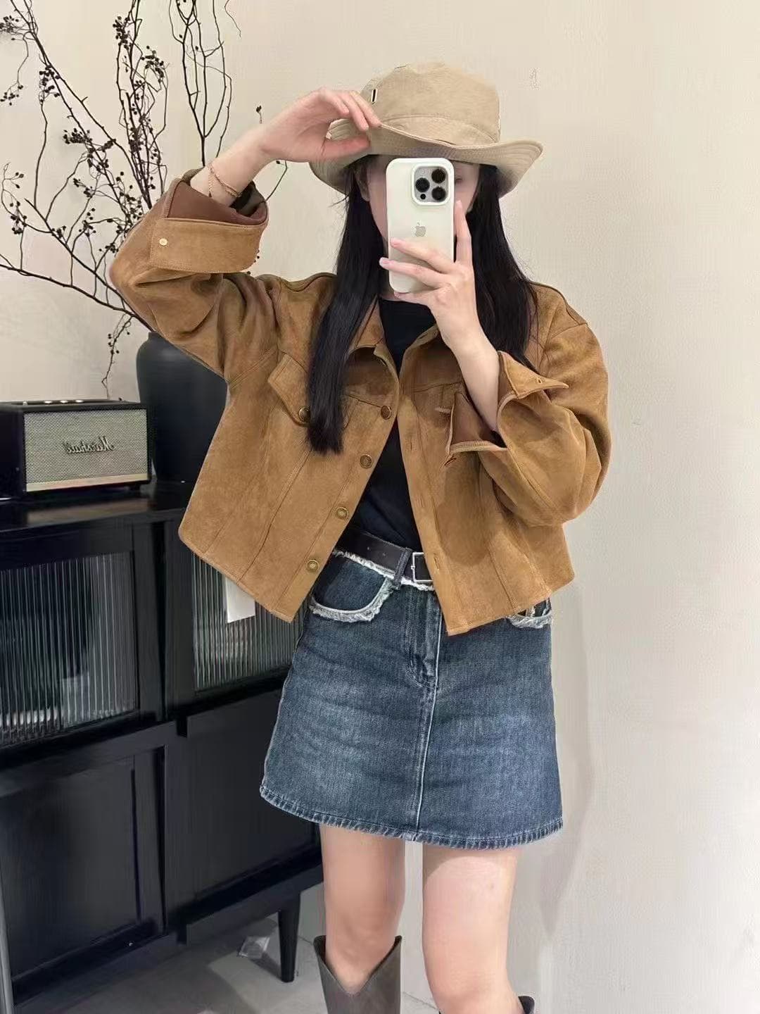한국 스타일 레트로 디자인 센스 사슴 캐시미어 가을 품격 슬림해 보이는 스탠드 칼라 오토바이 서비스 짧은 외투 상세 이미지 3