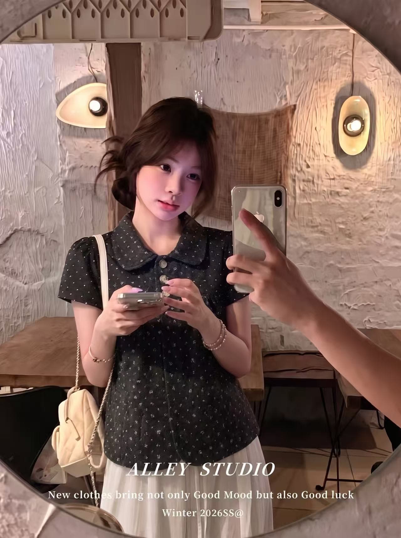 한 부서 학원 스타일 달콤함 도트 무늬 베이비 칼라 쇼트 스타일 모직 맨위 몸매 가꾸기 만나는 투피스 슈트 상세 이미지 3