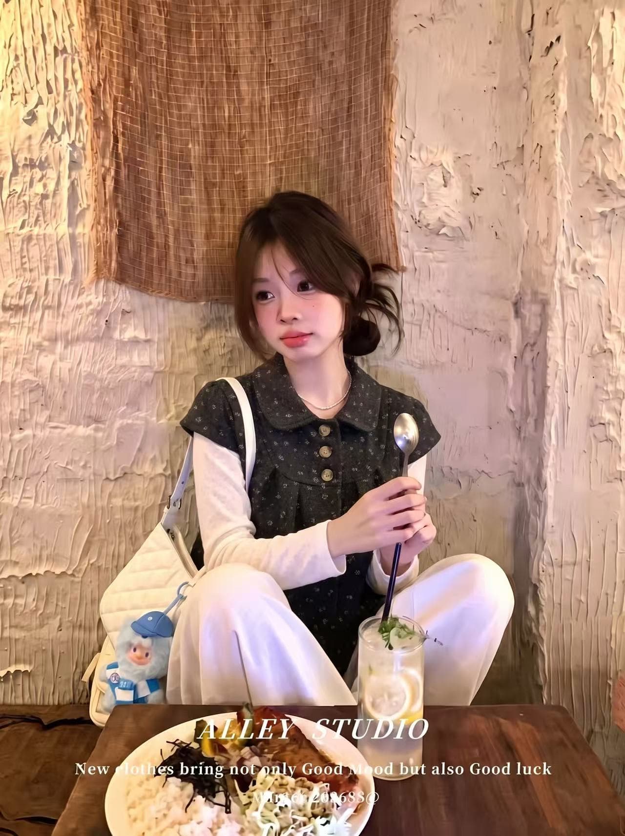한 부서 학원 스타일 달콤함 도트 무늬 베이비 칼라 쇼트 스타일 모직 맨위 몸매 가꾸기 만나는 투피스 슈트 상세 이미지 5