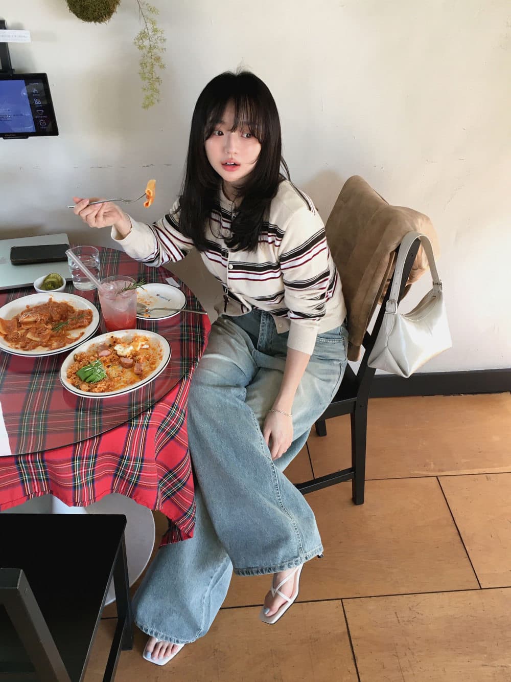 한국 chic 가을 새로운 레트로 연령 감소 다용도 슬림해 보이는 작은 단추 긴팔 스트라이프 니트 오픈 가디건 스웨터 여자 상세 이미지 15