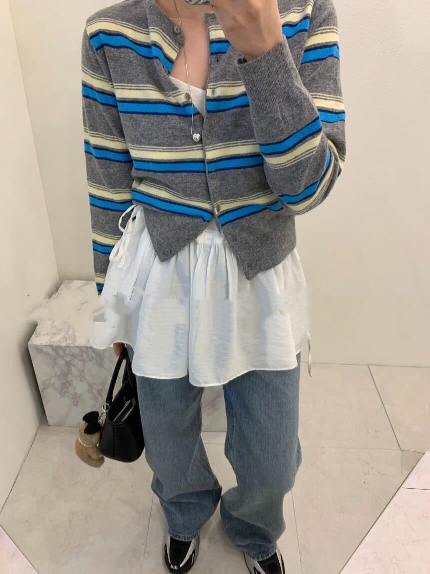 한국 chic 가을 새로운 레트로 연령 감소 다용도 슬림해 보이는 작은 단추 긴팔 스트라이프 니트 오픈 가디건 스웨터 여자 상세 이미지 30