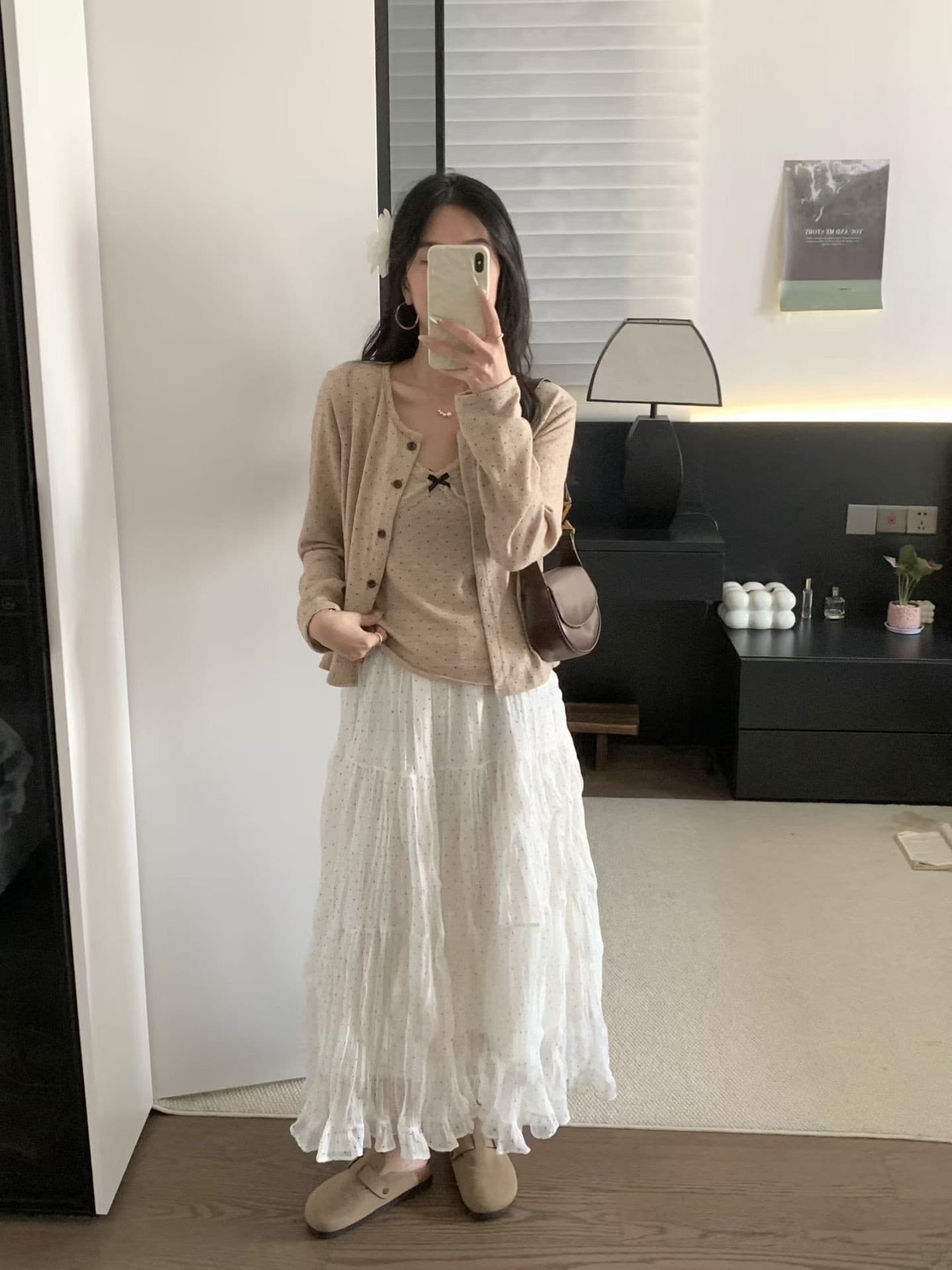 달콤함 꽃무늬 프린트 단추 긴팔 오픈 가디건 여성 가을 나비 매듭 레이스 조각 캐미솔 투피스 세트 상세 이미지 11