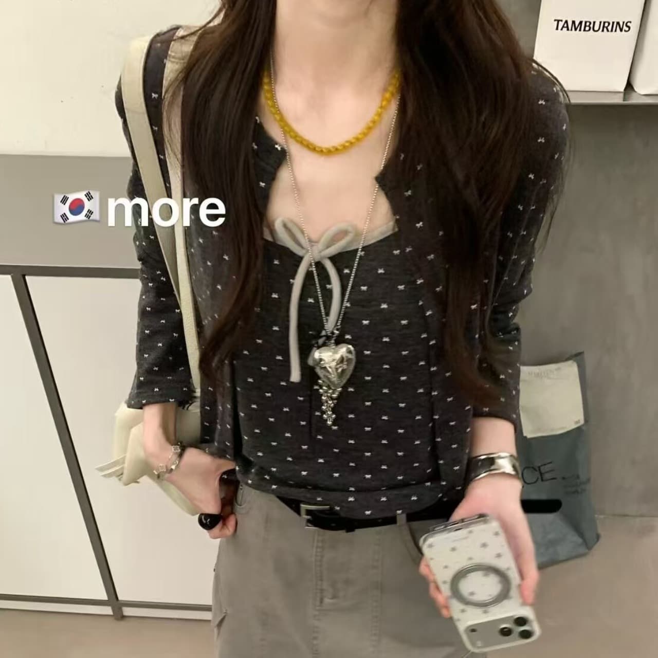 한 부서 달콤함 연령 감소 회색 깨진 느낌 긴팔 오픈 가디건 여성 가을 나비 넥타이 캐미솔 투피스 세트