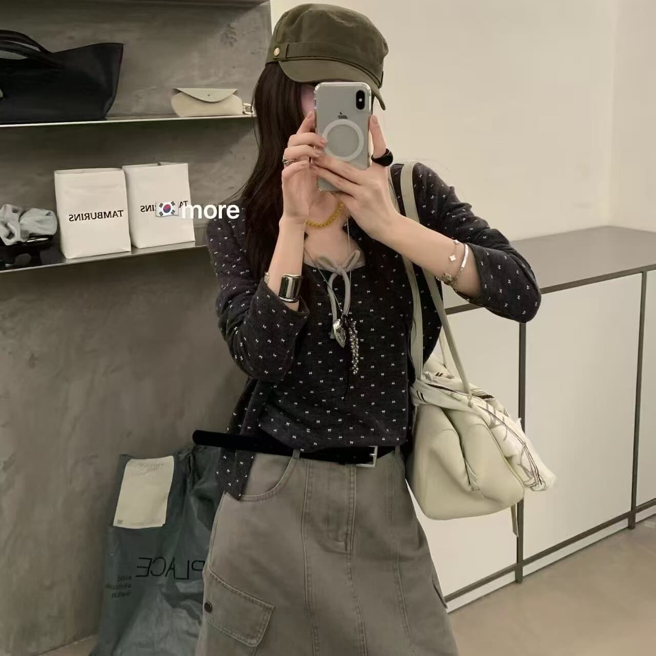 한 부서 달콤함 연령 감소 회색 깨진 느낌 긴팔 오픈 가디건 여성 가을 나비 넥타이 캐미솔 투피스 세트 이미지 2