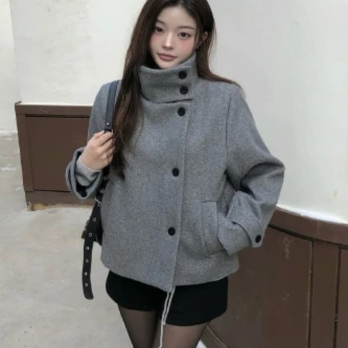 2026 한국 chic 겨울 새로운 스탠드 칼라 플러스 면 두꺼운 단추 보온 자켓