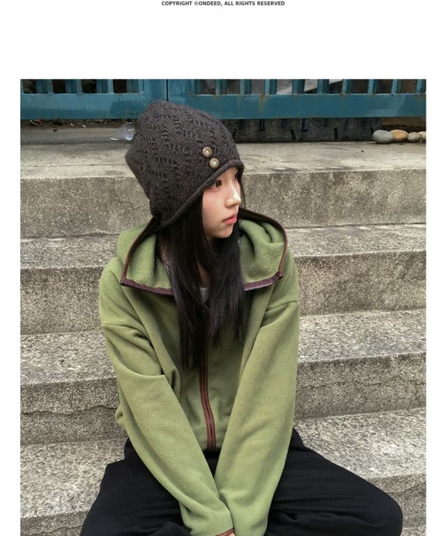 한국 동대문 배색 레트로 기능 중성 플리스 후드 지퍼 보온 후드티 상세 이미지 1